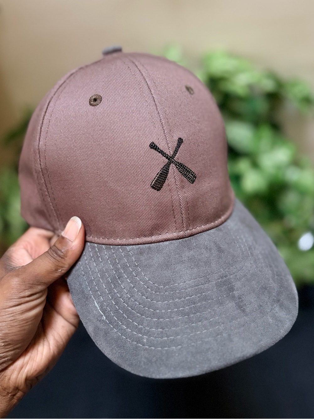 Bass | NWT Adjustable Faux Suede/Canvas Baseball Cap Sun Hat - O/S, Brown/Gray